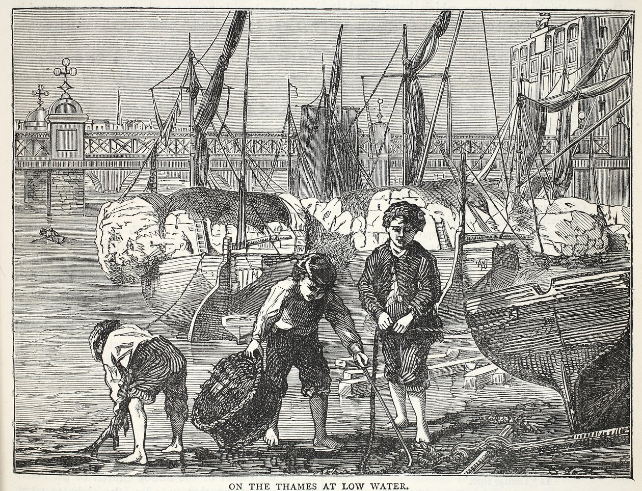 On the Thames at low water by English School