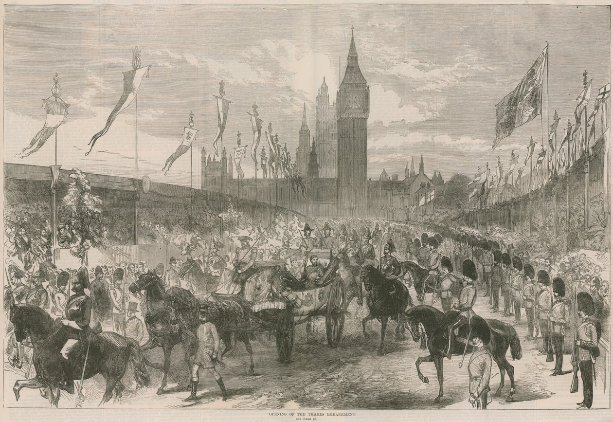 Opening of the Thames Embankment (engraving) by English School