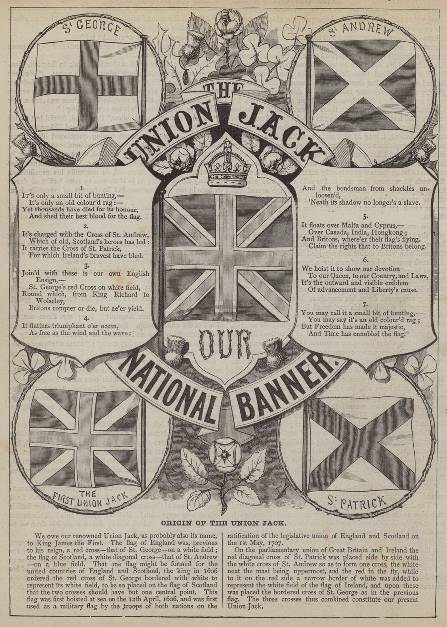 Origin of the Union Jack (engraving) by English School