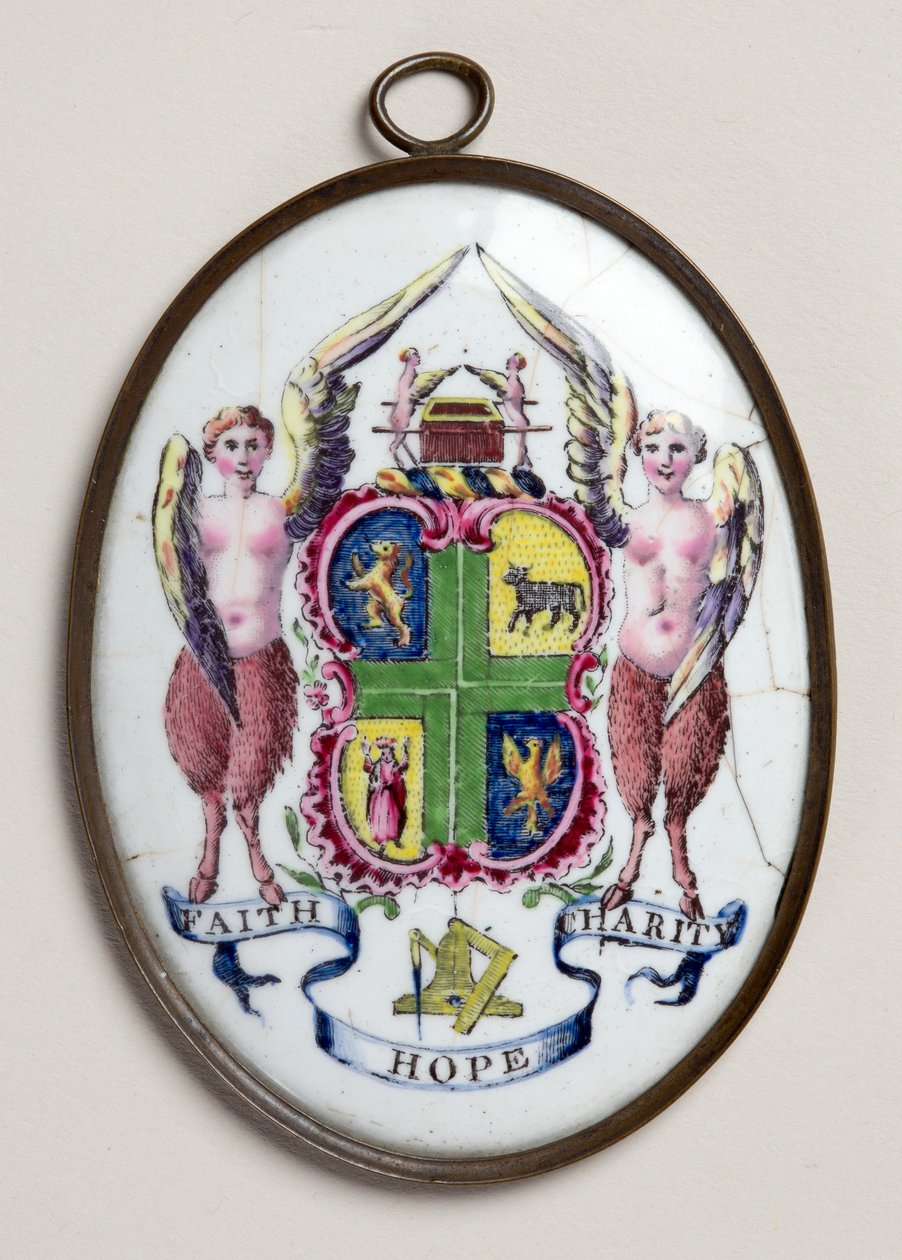 Oval plaque showing Freemasons badge by English School