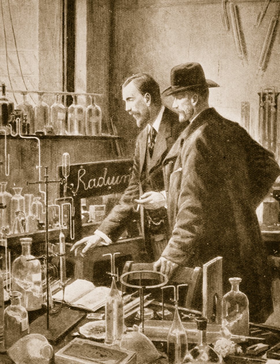 Pierre Curie chatting with Sir William Ramsay by English School