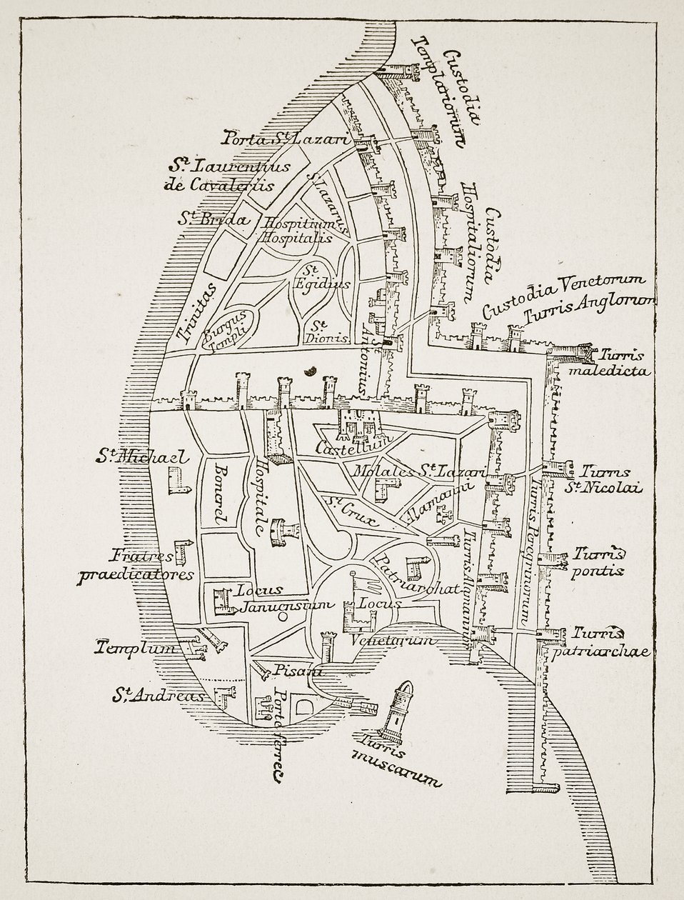 Plan of Acre in the thirteenth century by English School
