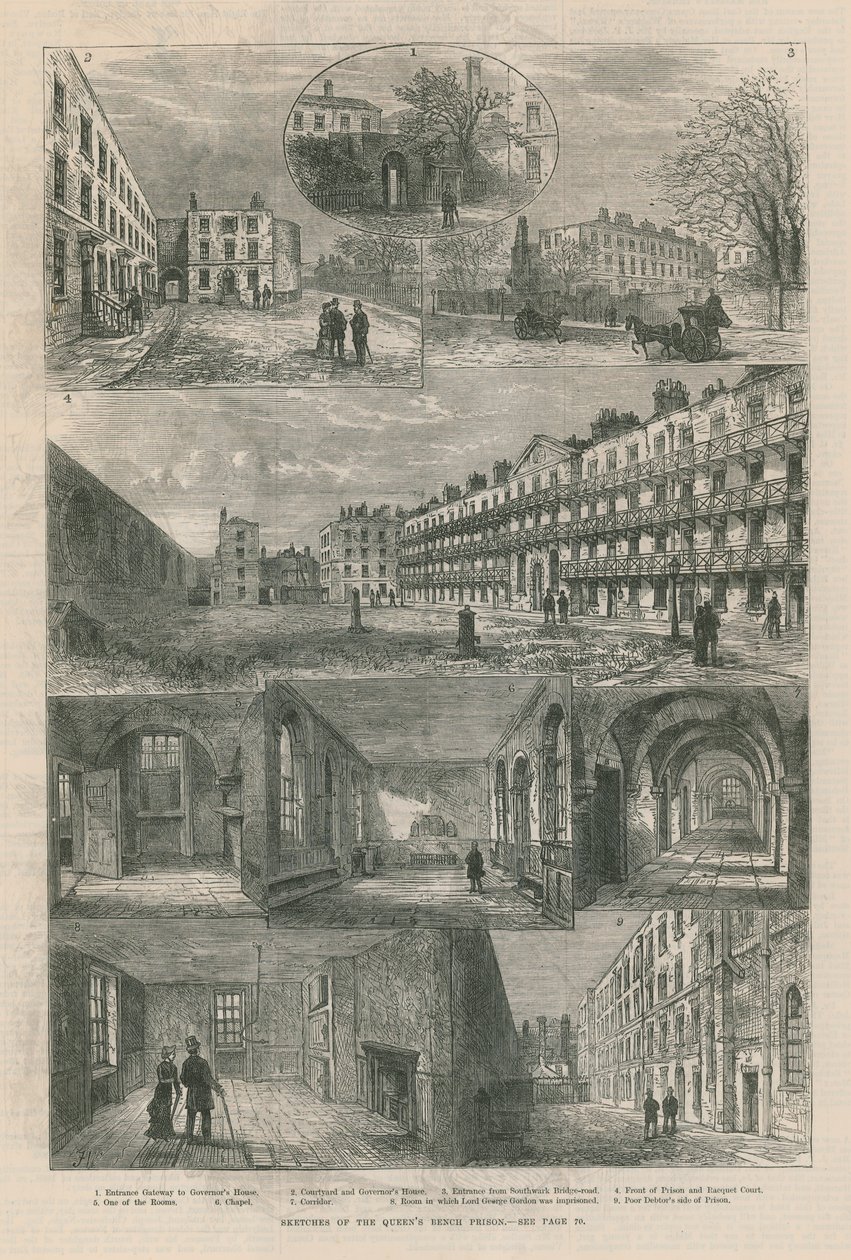 Sketches of the Queens Bench Prison by English School