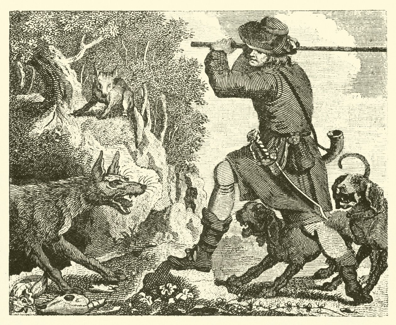 The Fox and the Wolf (engraving) by English School