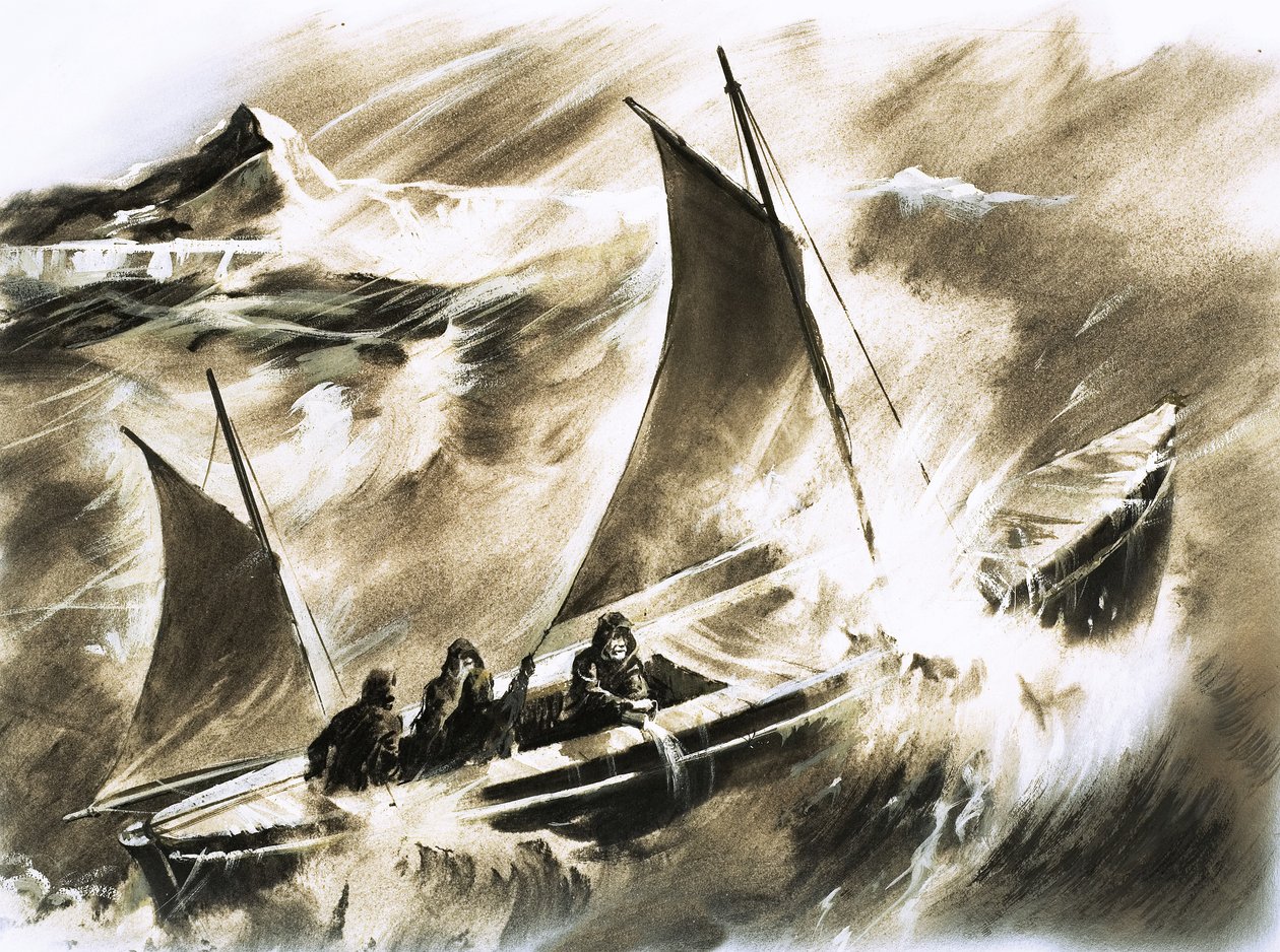 Unidentified boat in a storm by English School