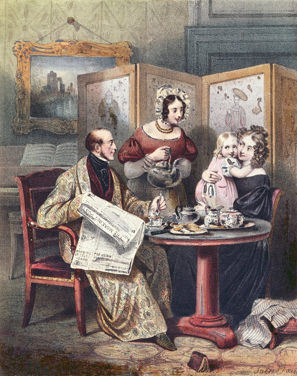 Victorian family at breakfast, c.1840 by English School