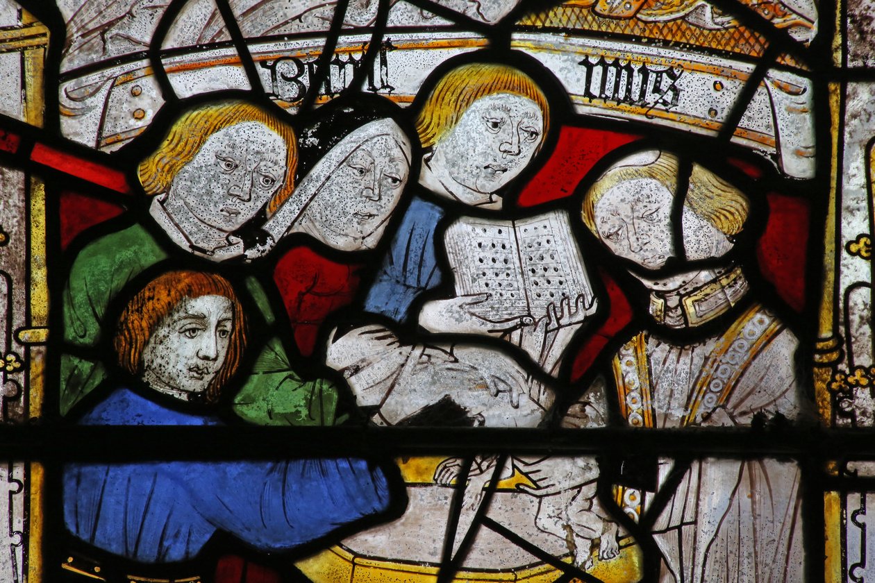 Window depicting the Seven Sacraments: Baptism by English School