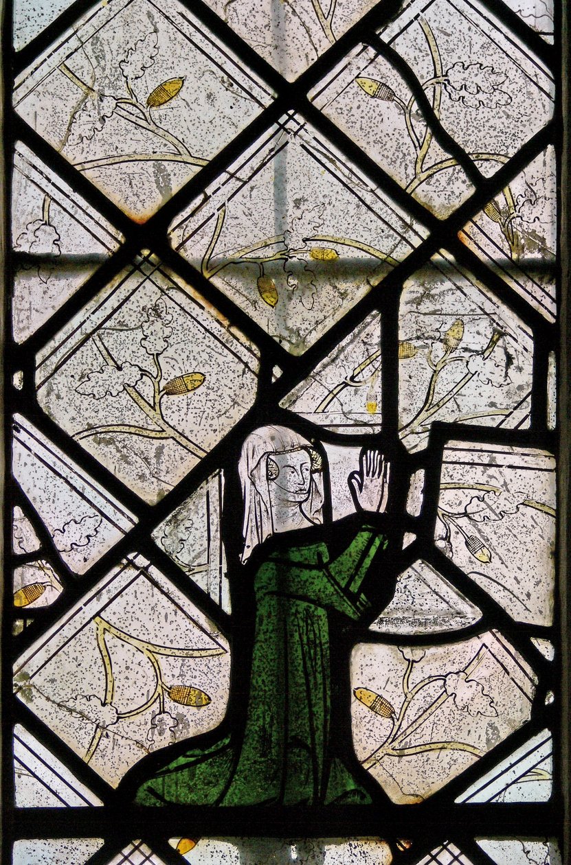 Window depicting a female donor by English School