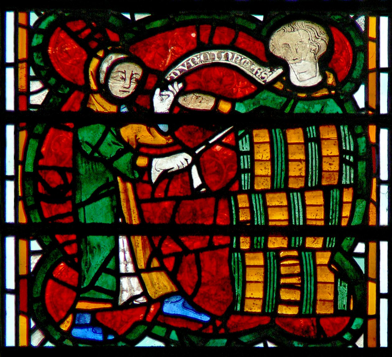 Window depicting a wine merchant by English School