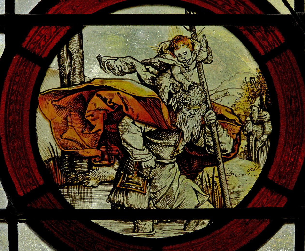 Window depicting St Christopher by English School