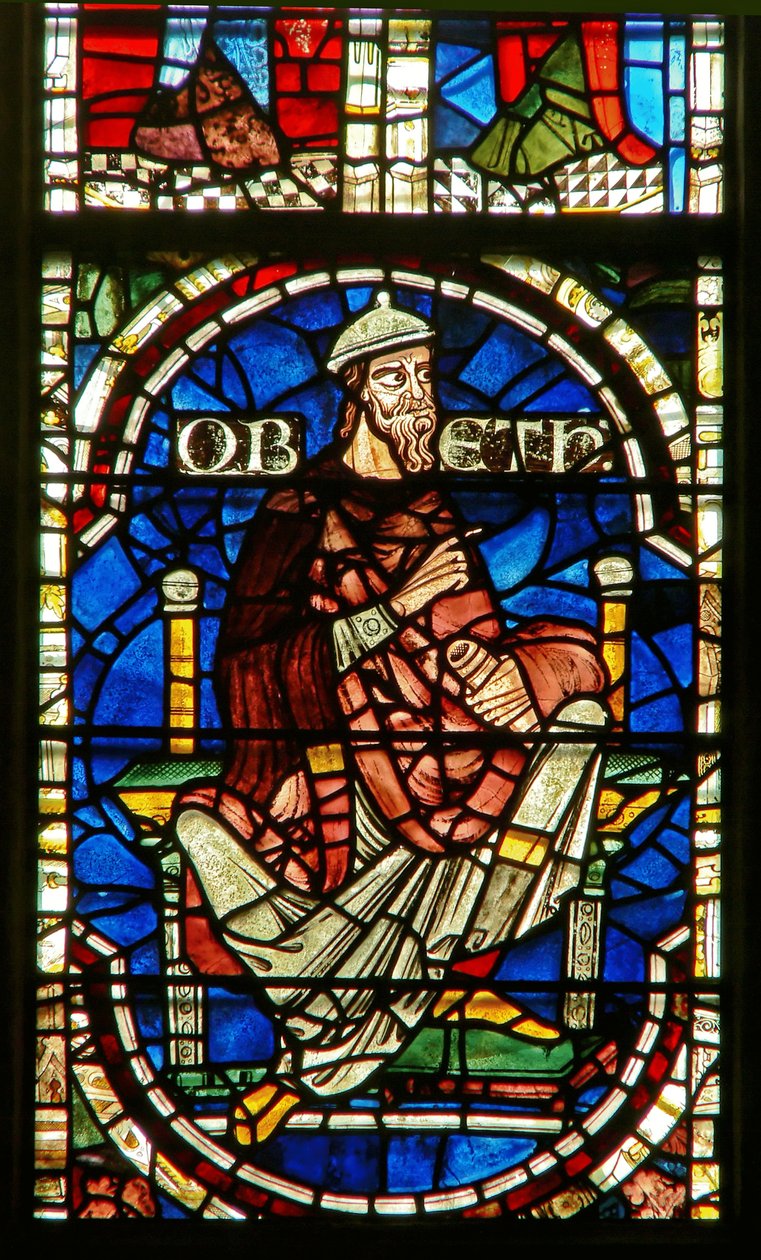Window depicting a genealogical figure: Obed by English School