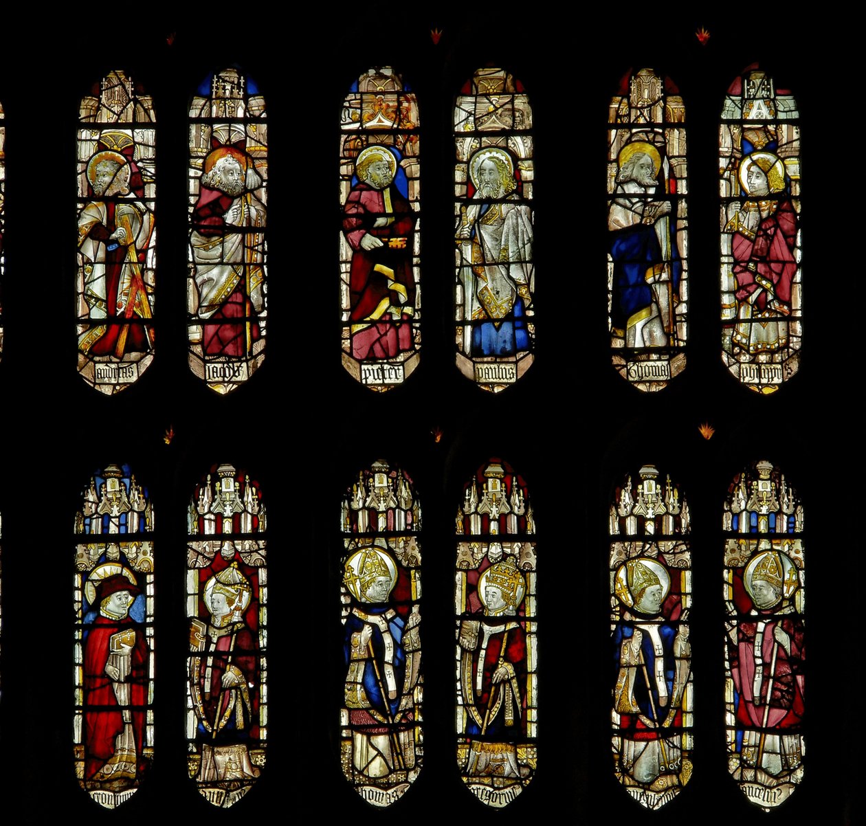 Window depicting saints by English School