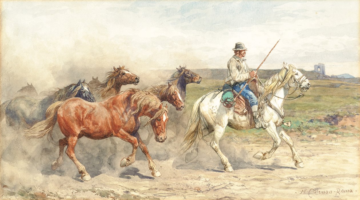 Droving Horses in the Roman Campagna by Enrico Coleman