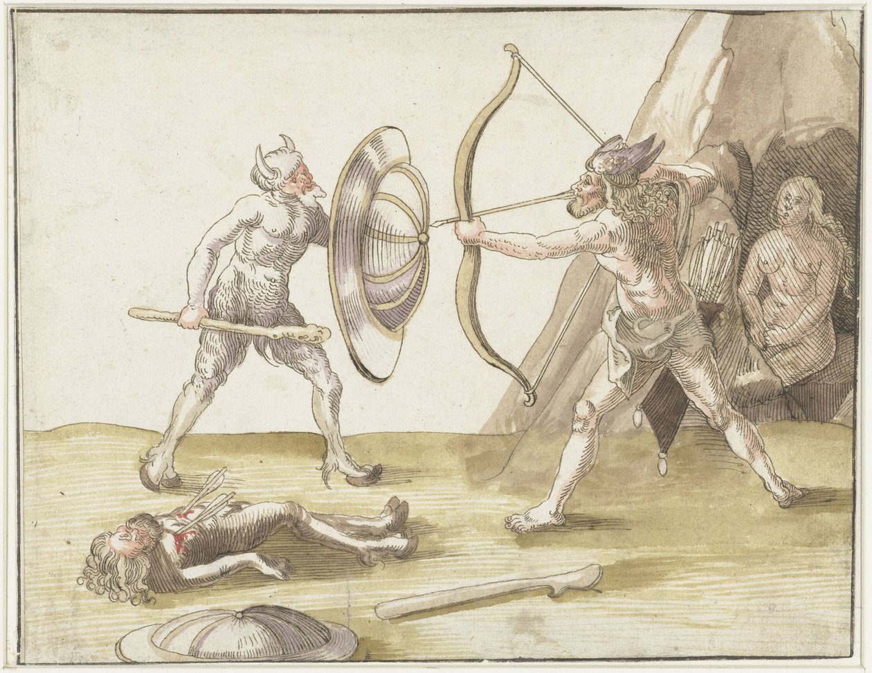 Fight Between Two Wild Men by Erhard Schon