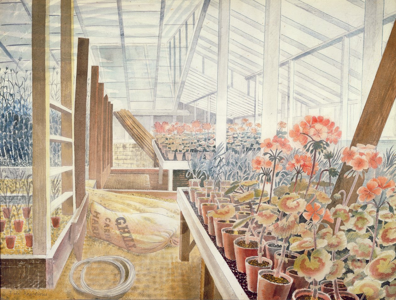Geraniums and carnations by Eric Ravilious