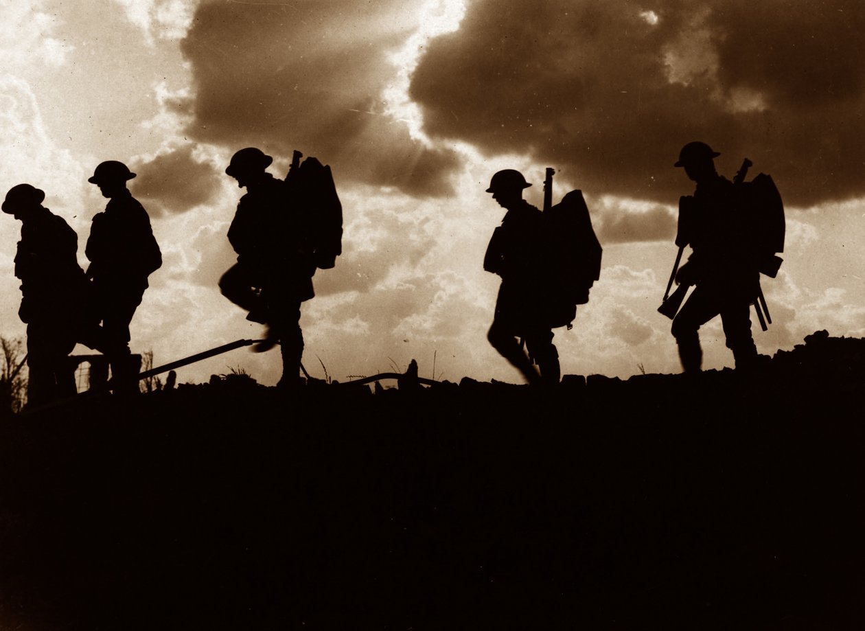 Men of the 8th Battalion, East Yorkshire Regiment going up to the line near Frezenberg during the Third Battle of Ypres by Ernest Brooks