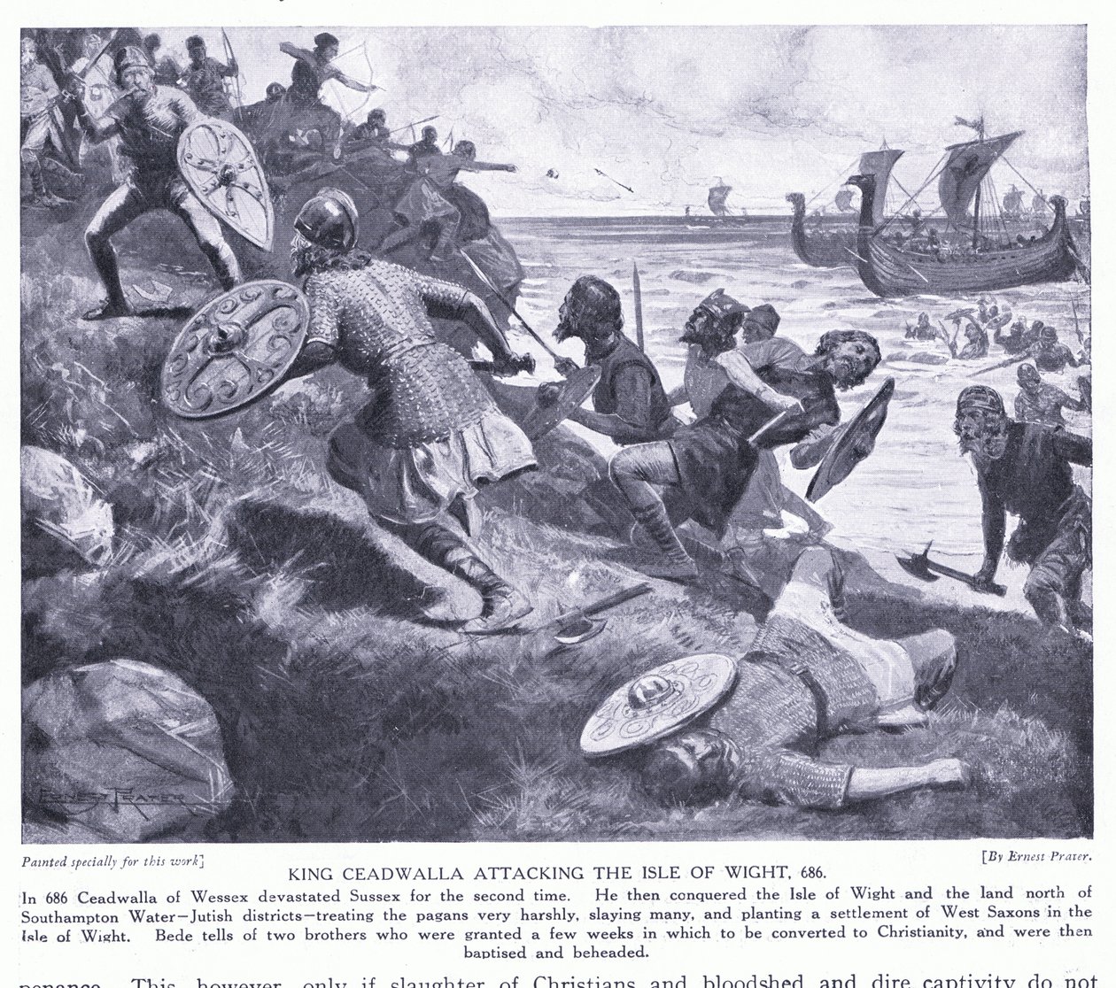 King Ceadwalla attacking the Isle of Wight AD686, 1920