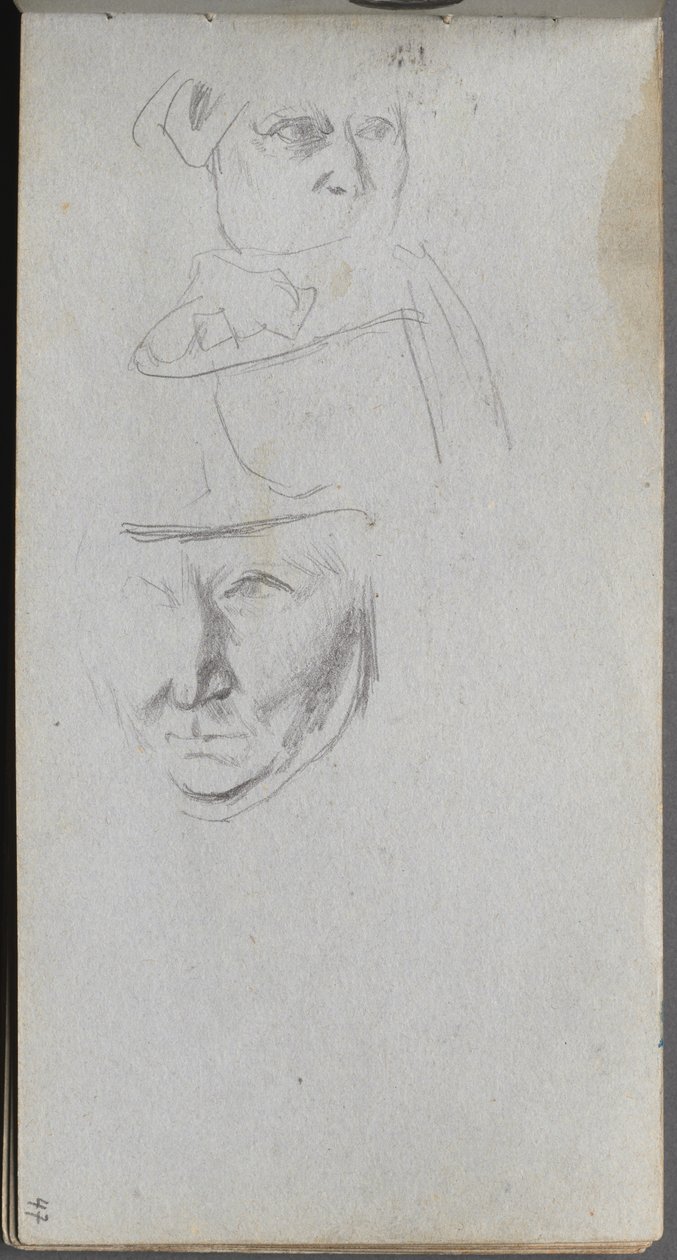 Sketchbook, page 47: Studies of Three Faces by Jean Louis Ernest Meissonier