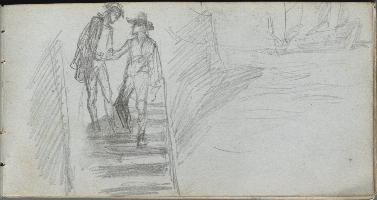 Sketchbook, Page 64: Figures on a Stairway by Jean Louis Ernest Meissonier