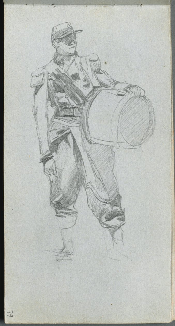 Sketchbook, page 79: Soldier with Drum by Jean Louis Ernest Meissonier