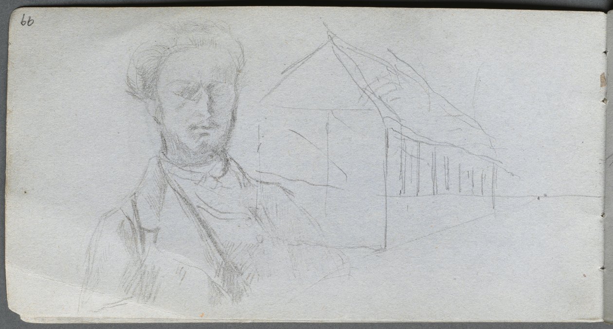 Sketchbook, Page 99: Study of Figure, Building by Jean Louis Ernest Meissonier