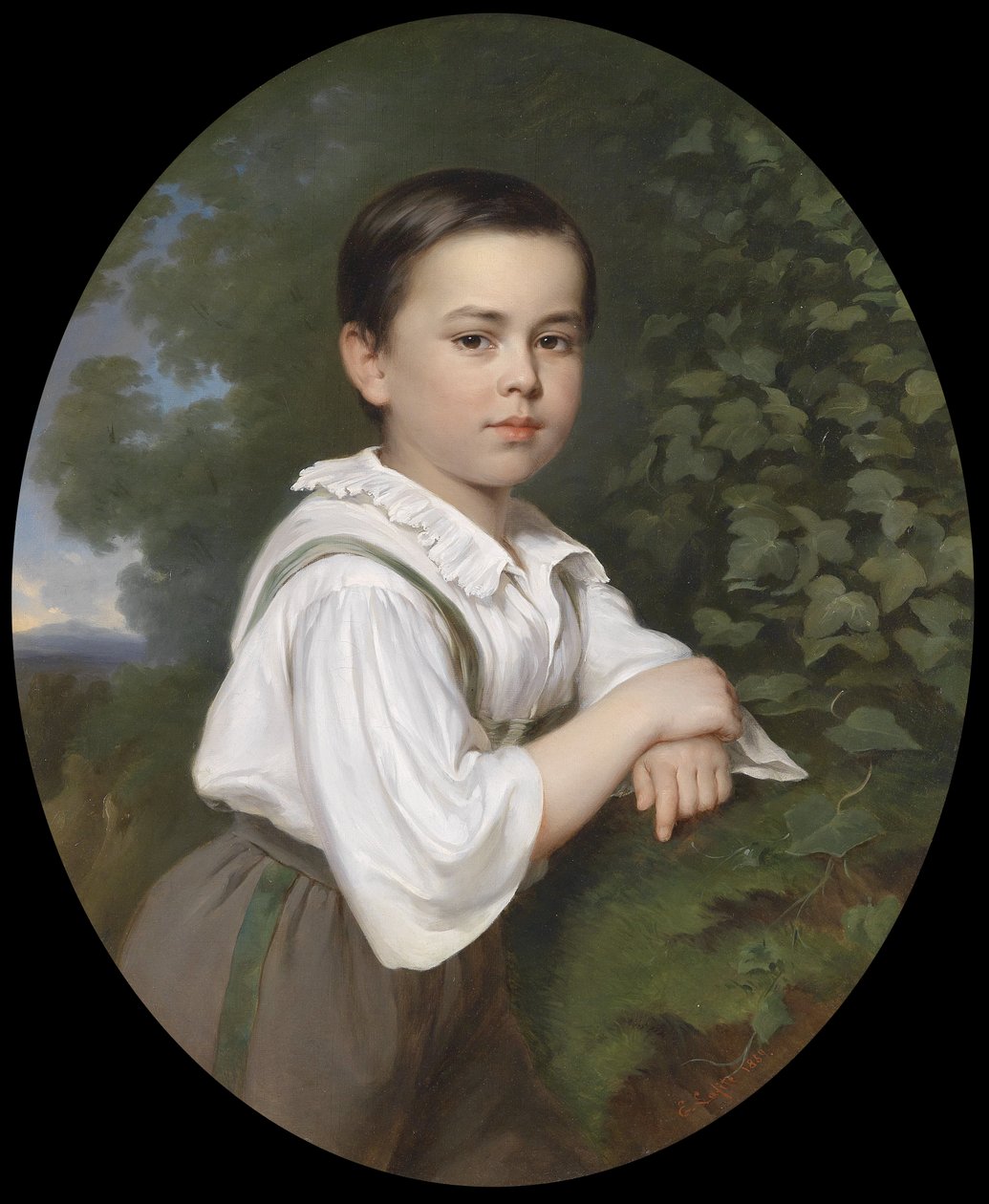 Portrait of a Boy in Front of a Landscape Background by Ernst Lafite