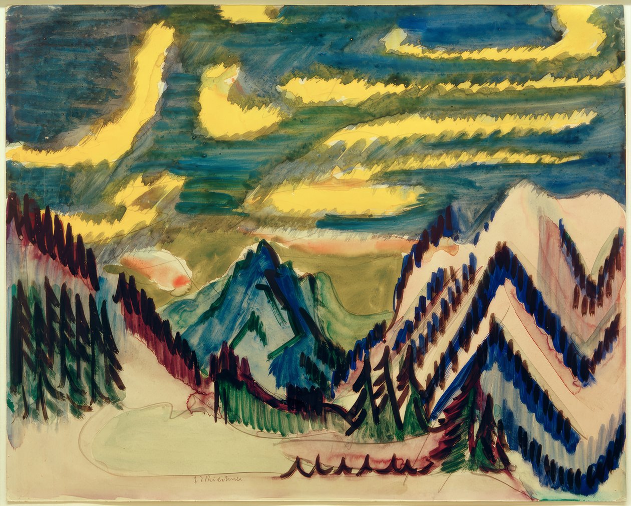 E.L. Kirchner, Davos Mountain Landscape with Yellow Clouds by Ernst Ludwig Kirchner