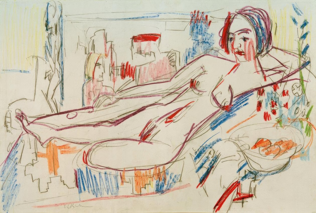Reclining Female Nude on an Ottoman by Ernst Ludwig Kirchner