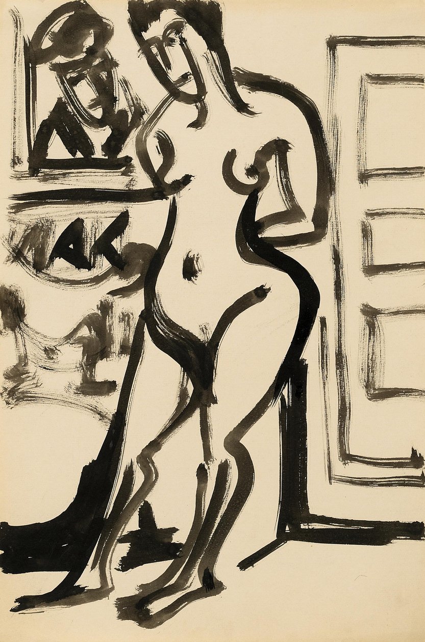 Standing Nude in Front of Picture in Studio by Ernst Ludwig Kirchner