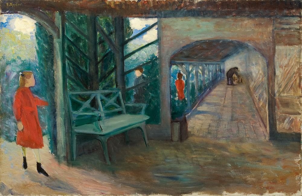 Three Girls in the Access Balcony by Ernst Oppler