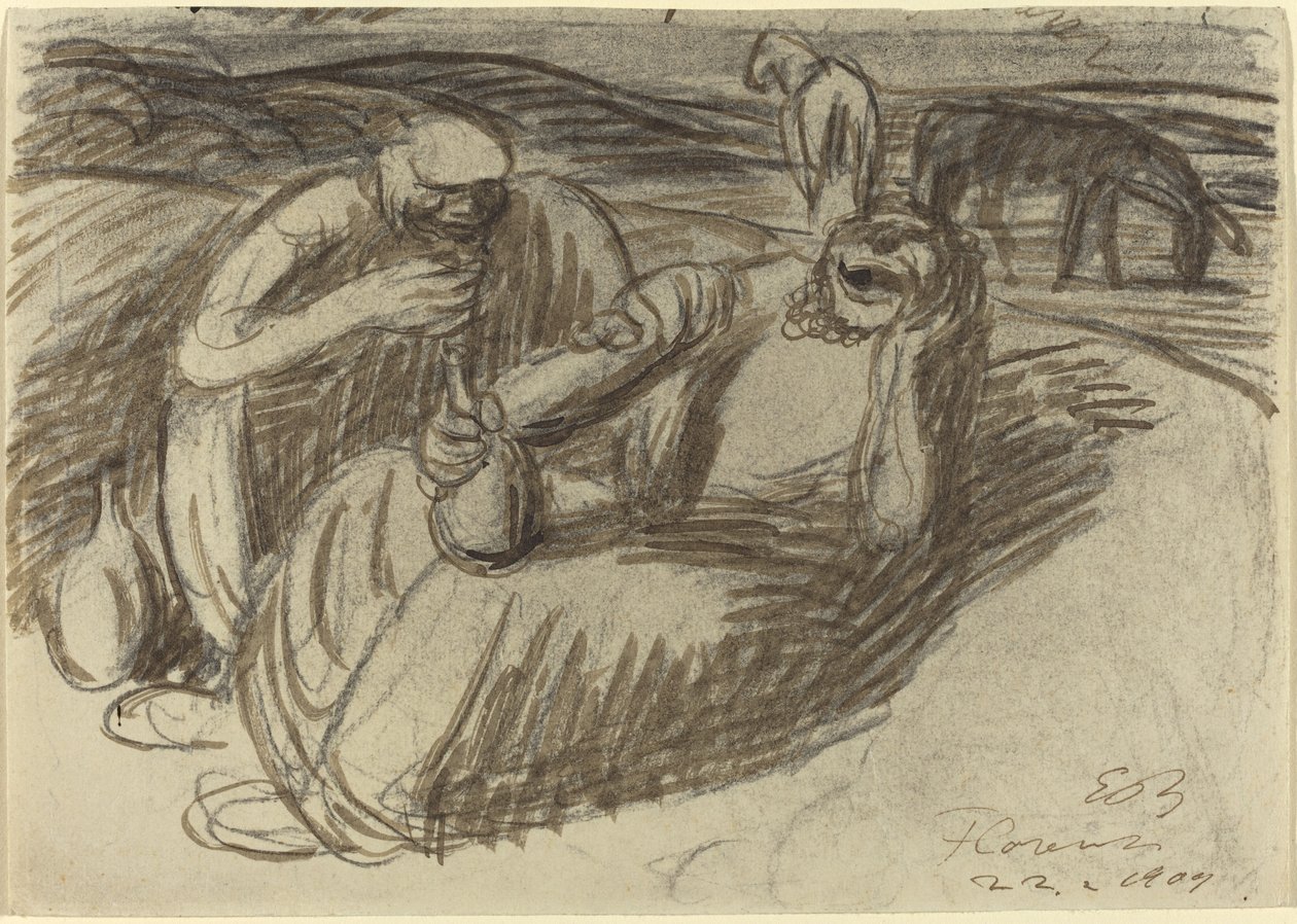 Italian Peasants with Wine Flasks by Ernst Barlach
