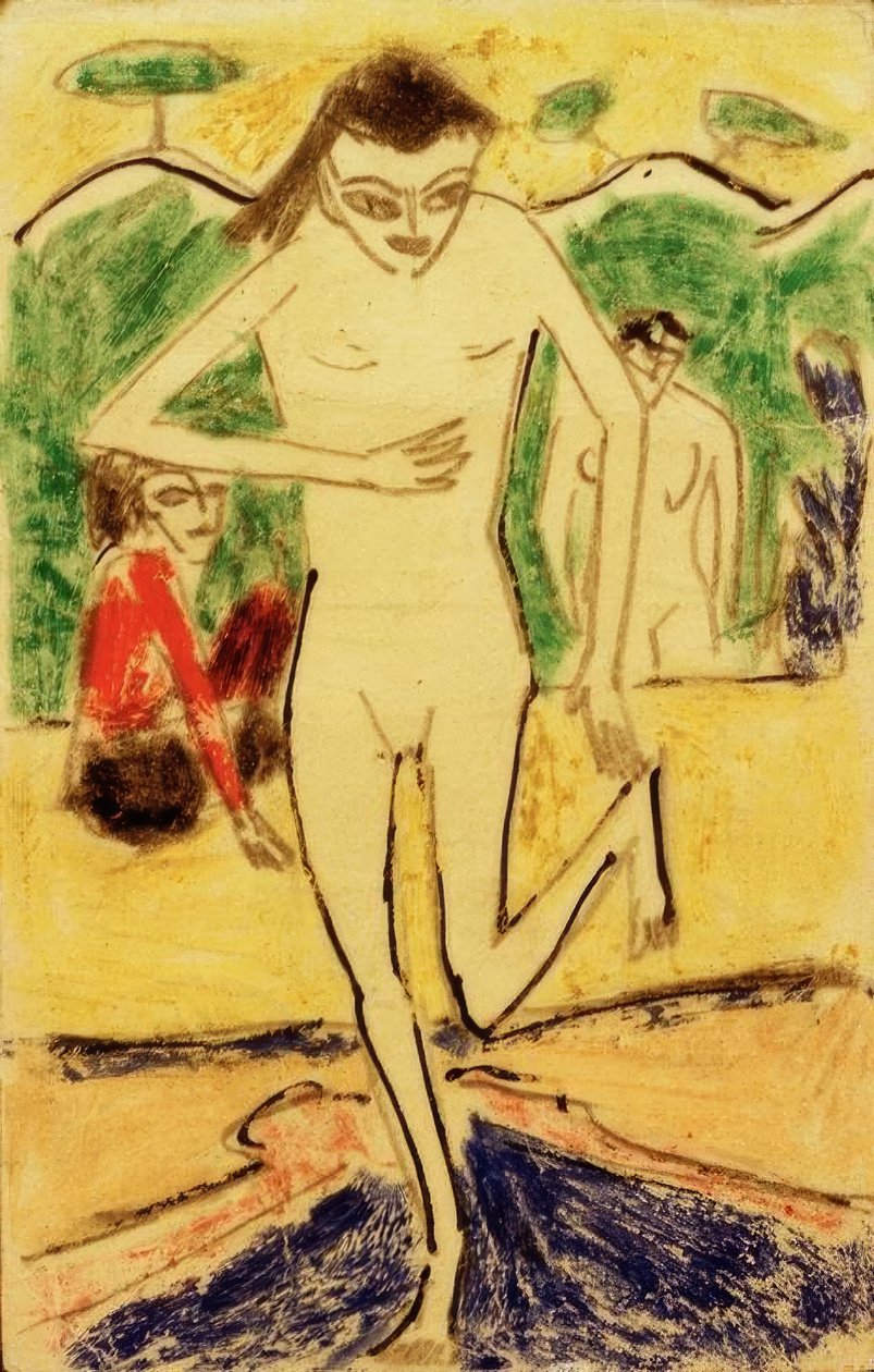 Fränzi in Front of Wall Hanging by Ernst Ludwig Kirchner