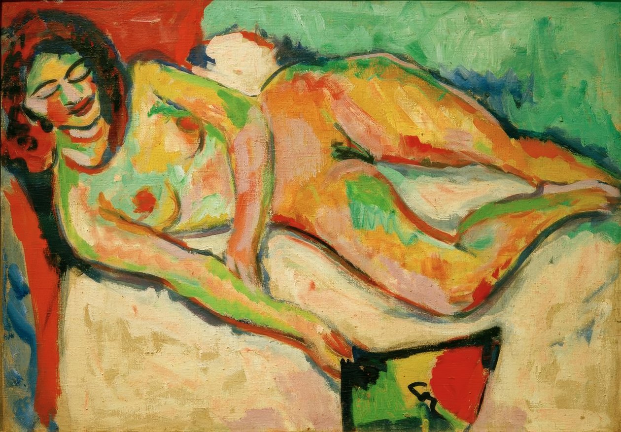 Reclining Nude with Fan by Ernst Ludwig Kirchner