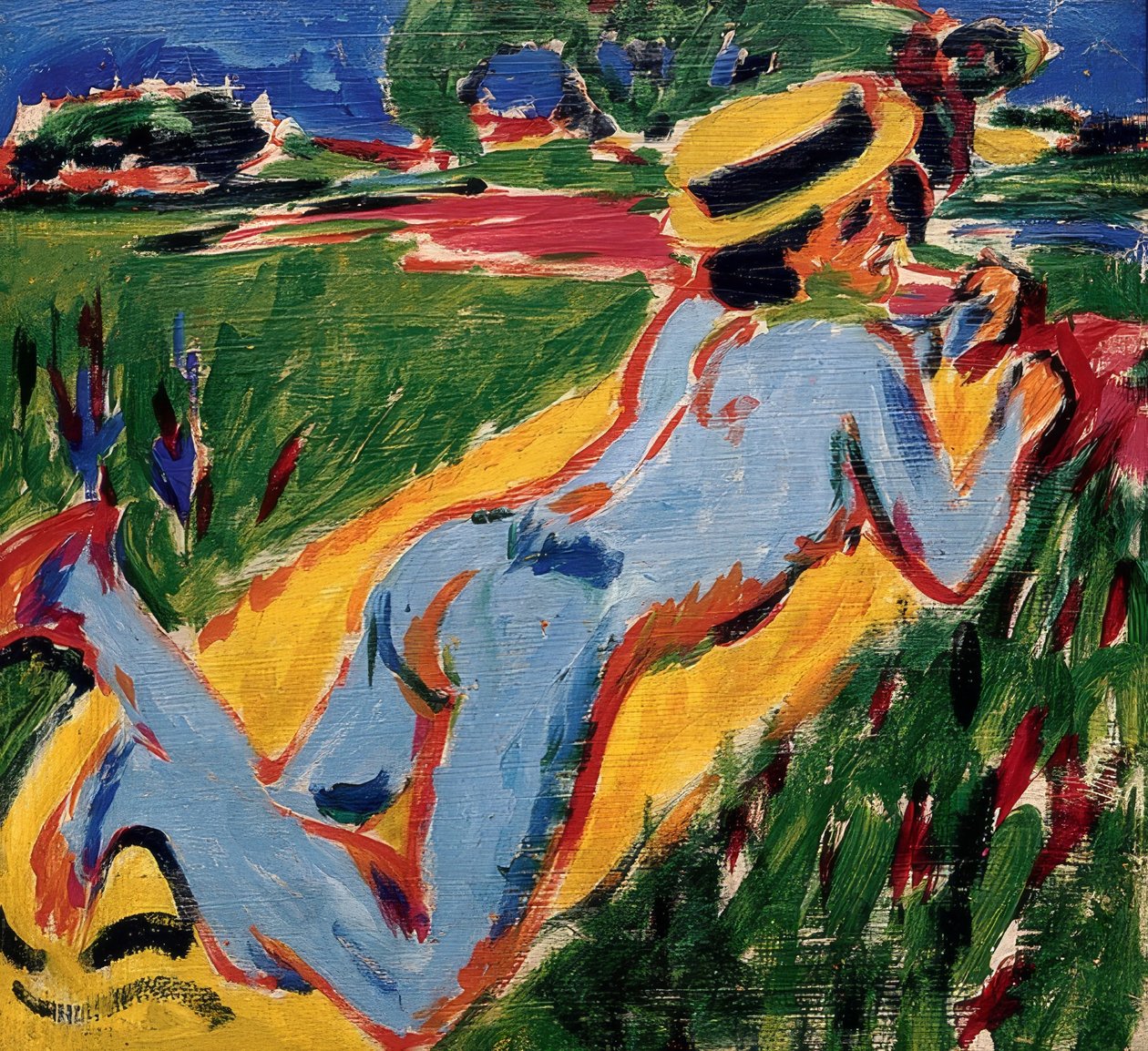 Reclining Blue Nude with Straw Hat. 1909 by Ernst Ludwig Kirchner