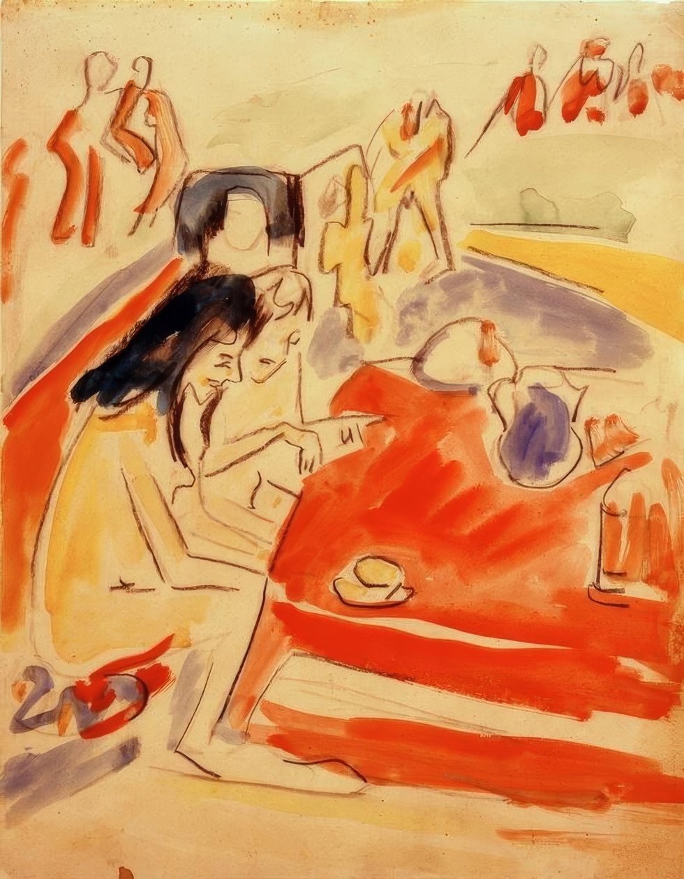 Two Girls Sitting at a Table by Ernst Ludwig Kirchner