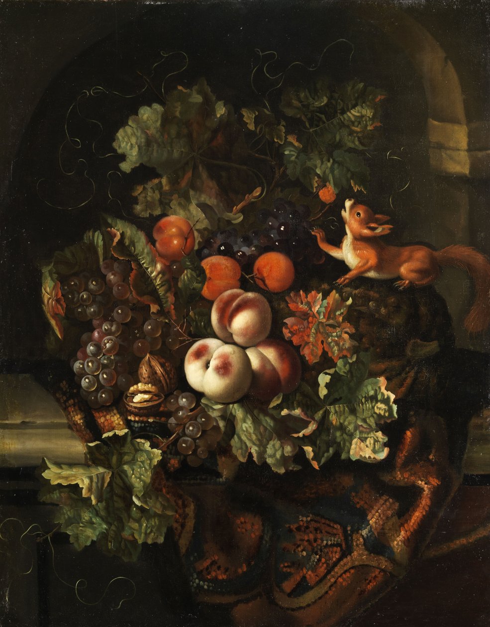 Still Life with Fruit and Squirrel by Ernst Stuven