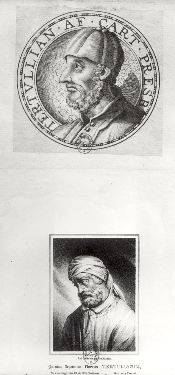 Two portraits of Quintus Septimus Florens Tertullianus known as Tertullian by Etienne Gautier