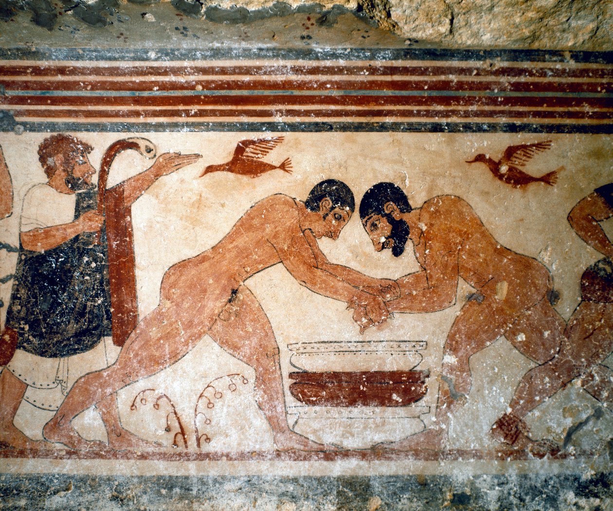 Two wrestlers. (Detail of fresco, 530 BC) by Etruscan