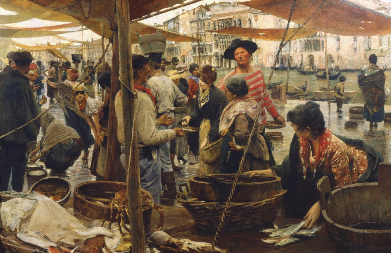 Old Fish Market in Venice by Ettore Tito