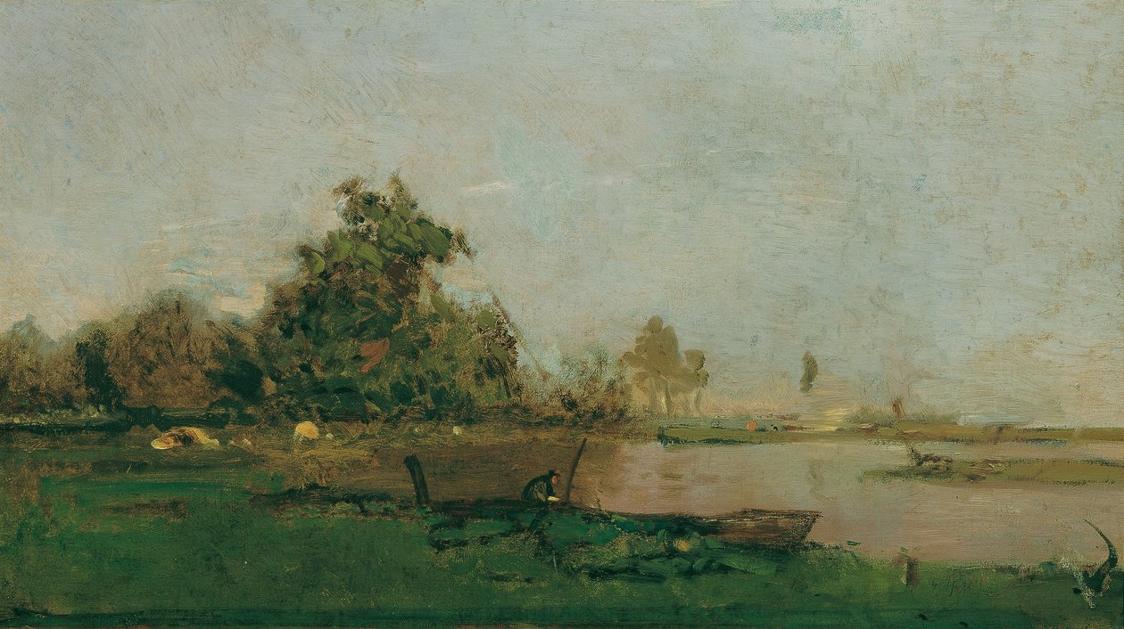 River Landscape with Boat by Eugen Jettel