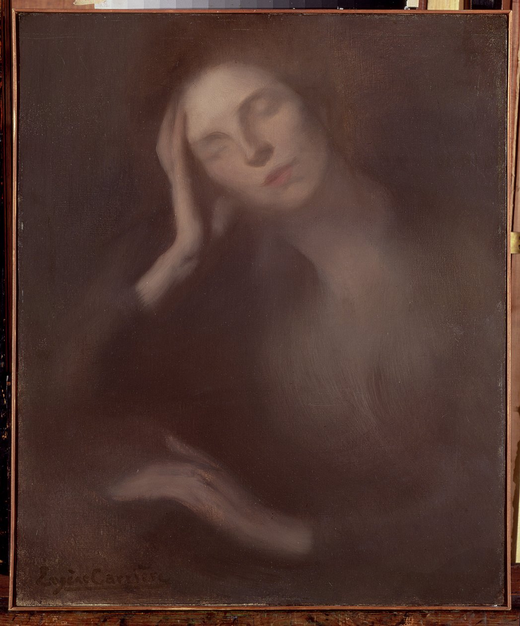 Woman Leaning on a Table by Eugène Carrière