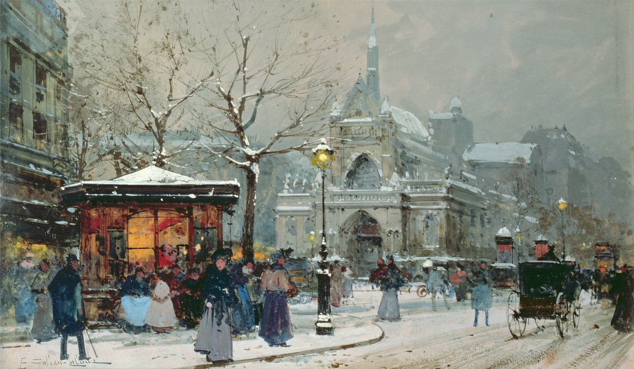 Snow Scene in Paris by Eugene Galien Laloue