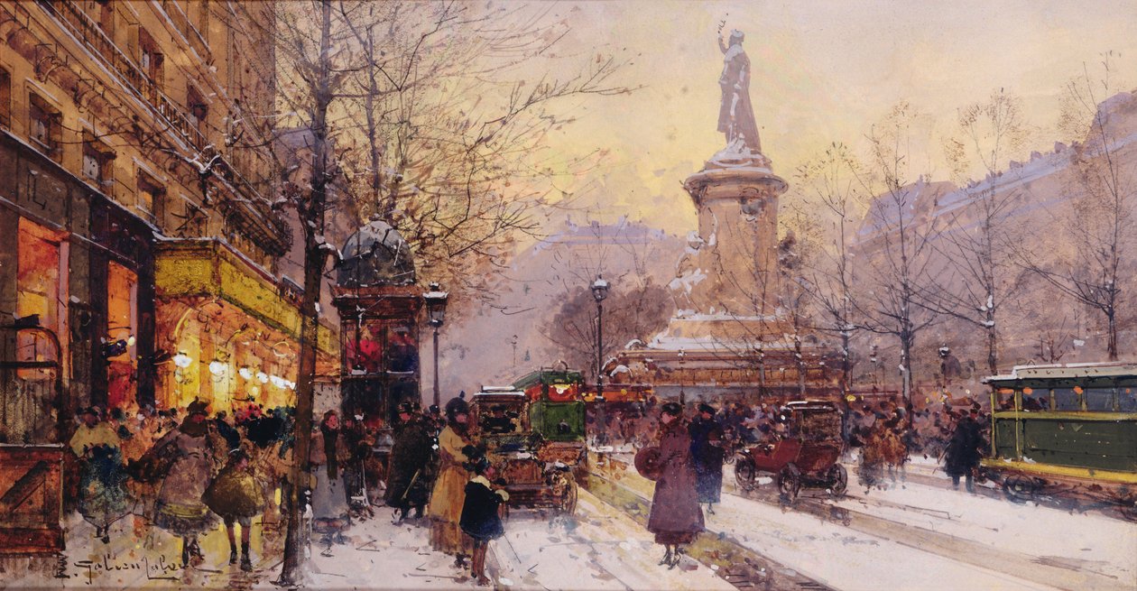 Winter Paris Street Scene by Eugene Galien Laloue