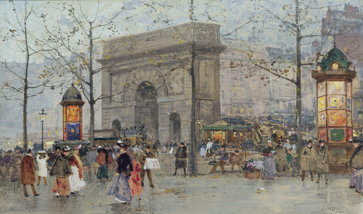 Street Scene in Paris by Eugene Galien Laloue