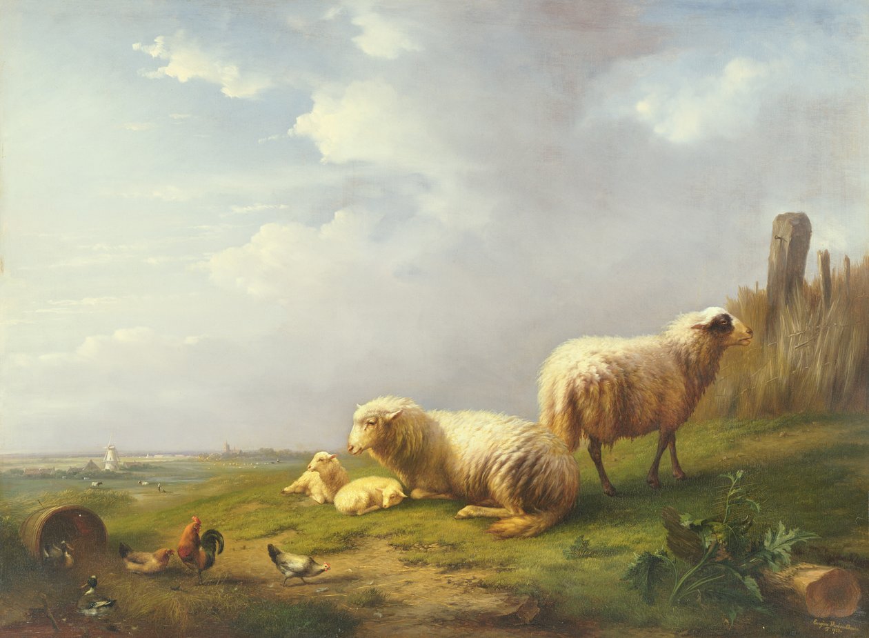 Sheep and Chickens in a Landscape, 19th Century by Eugene Joseph Verboeckhoven