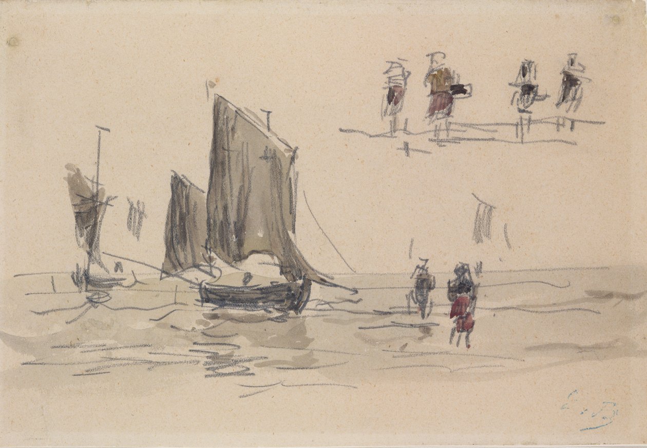 Boats and Fishermen by Eugene Louis Boudin