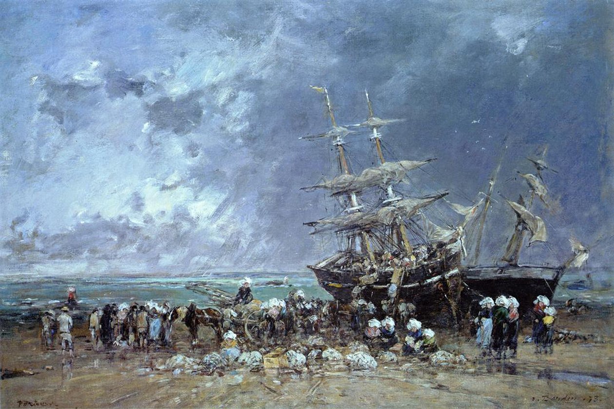 Unloading the Newfoundland Fishing Boat, 1873 by Eugene Louis Boudin