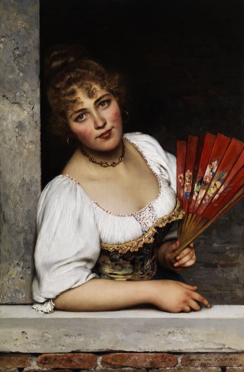 The Red Fan by Eugene de Blaas