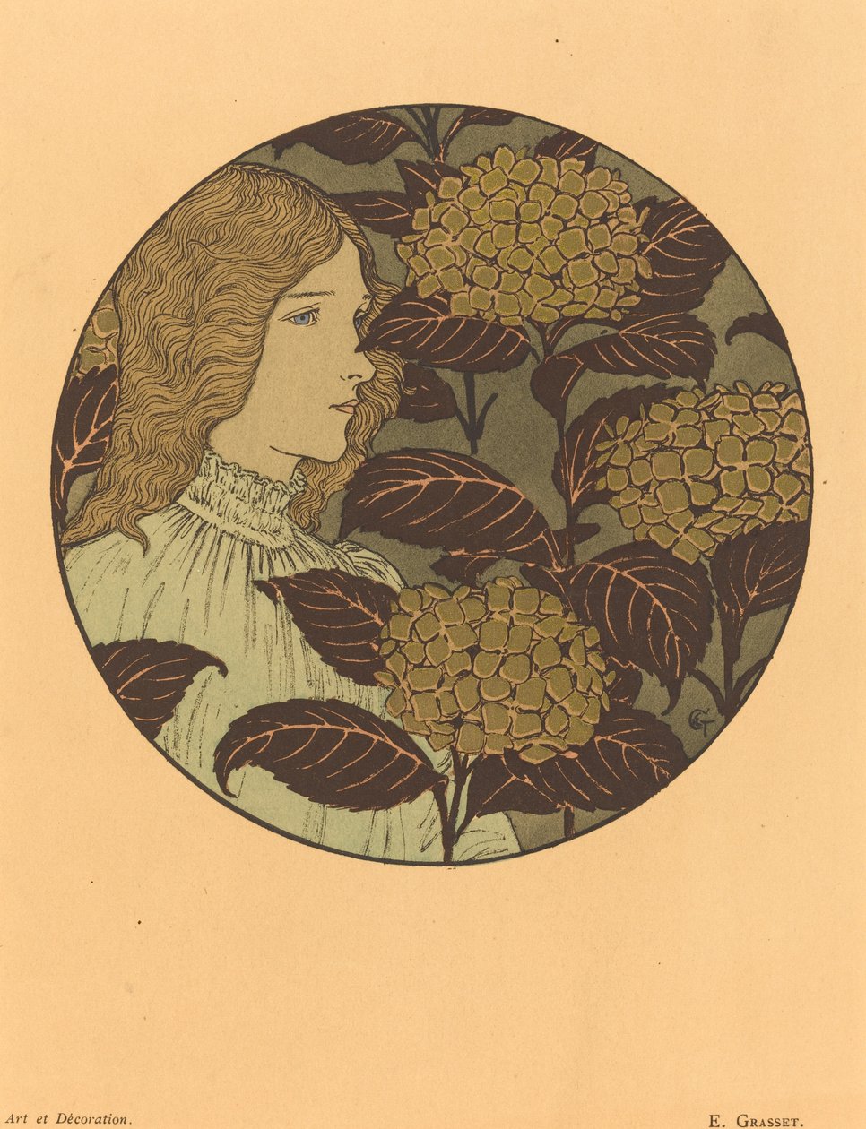 Roundel Portrait of a Girl by Eugene Grasset