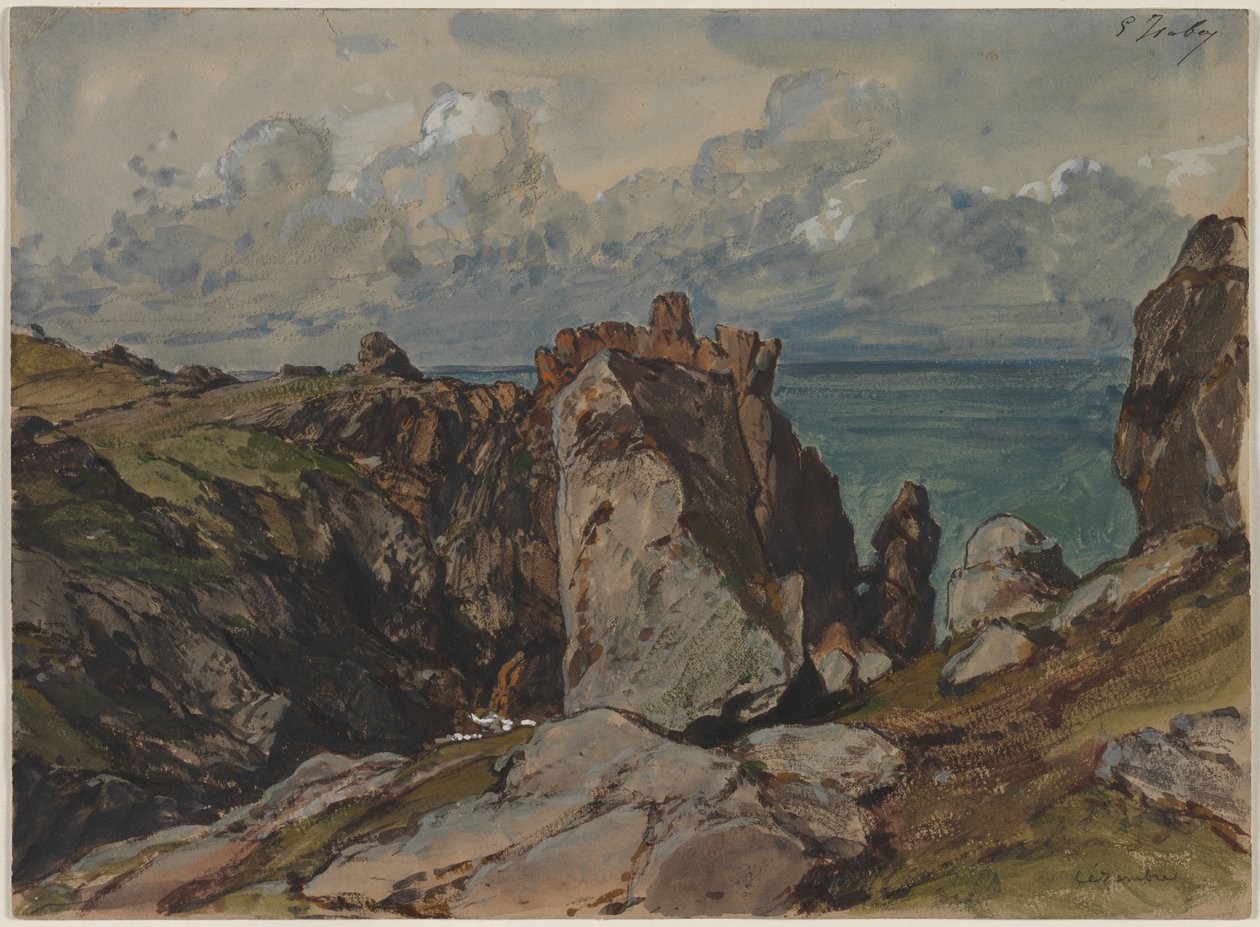 Cliffs by the Sea at Cézembre, Brittany by Eugene Isabey